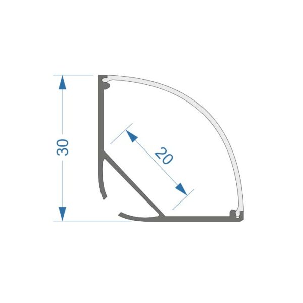 LED Eckprofil mit Abdeckung | 30mm | Rund | 1m