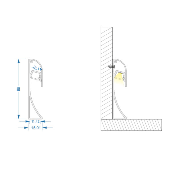 LED Profil für Sockelleiste  weiß, 2m